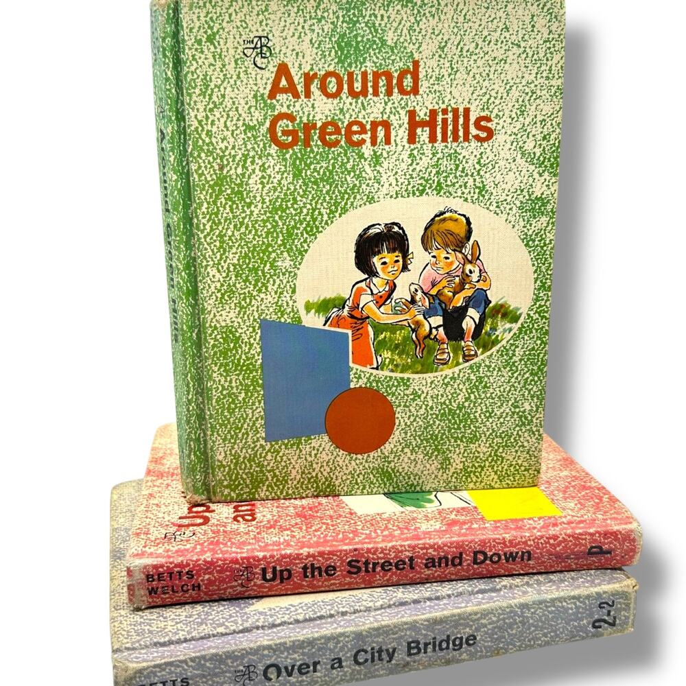 1960s Children’s School Books reading primers x3 Around Green Hills Betts Basic